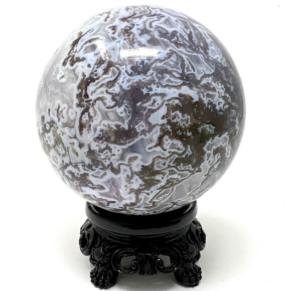 HUGE RARE purple Moss Agate Druzy Sphere Carving Natural Stone Crystal NEW - Picture 1 of 8